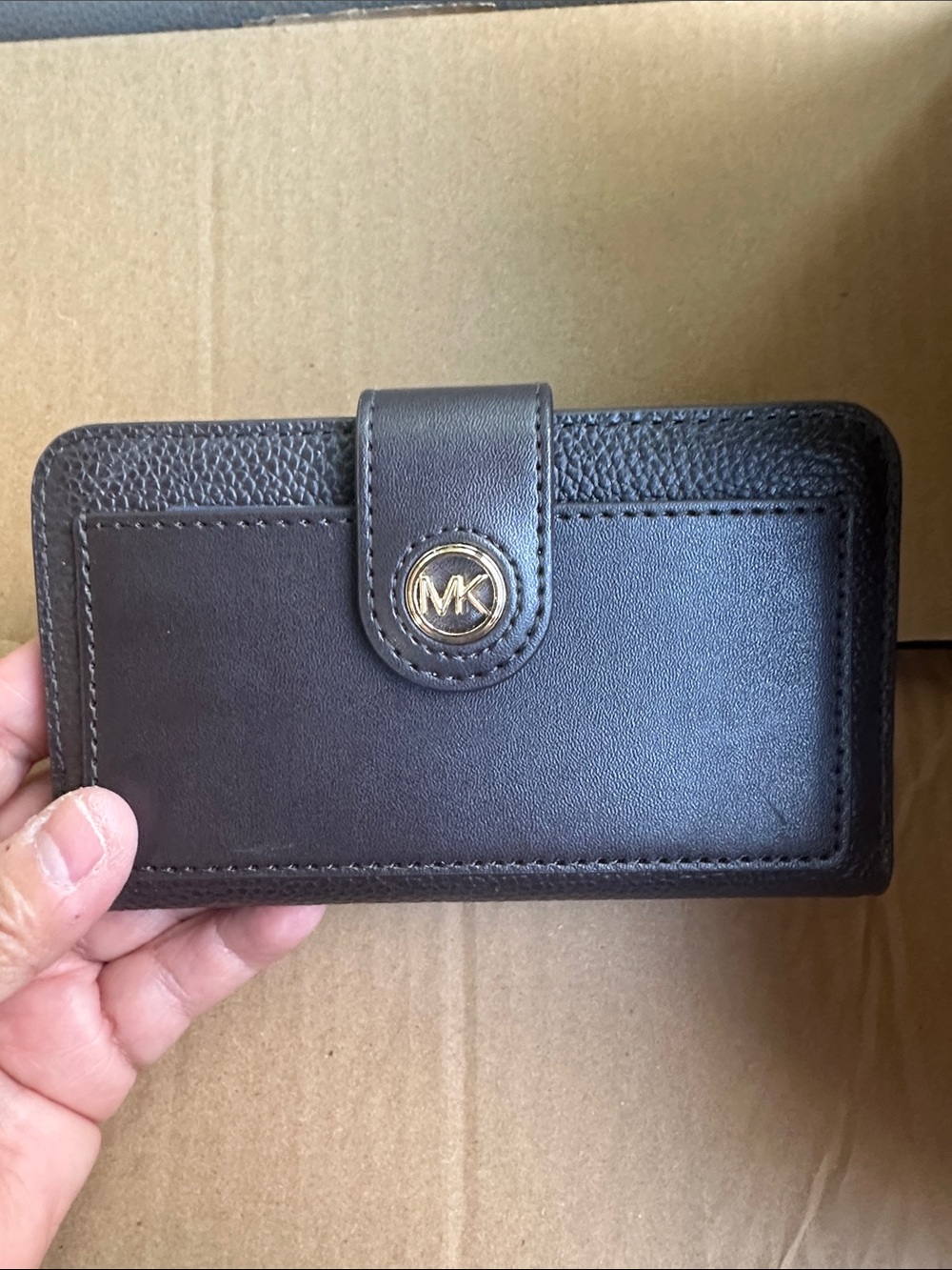 Michael Kors Dark Brown Leather Card Case with Gold Logo